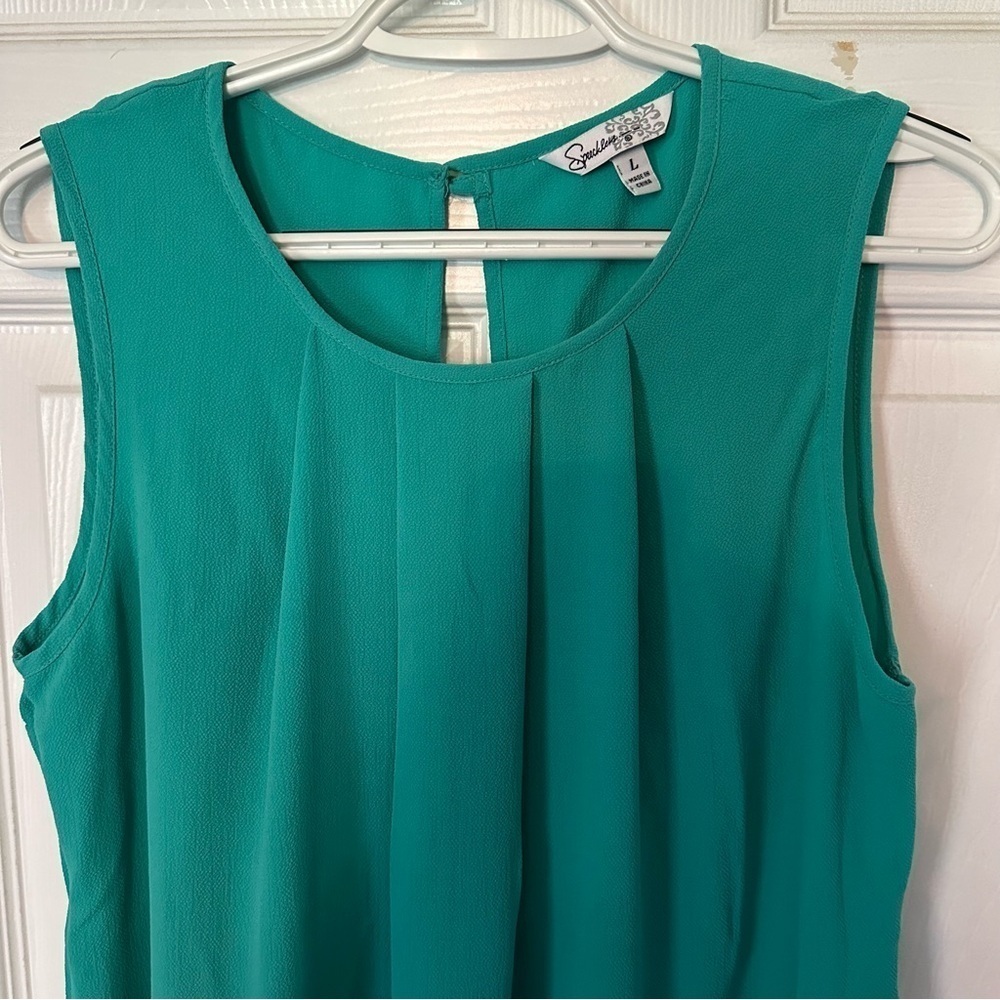 Juniors Speechless Aqua Green Sleeveless Scalloped Dress Size Large - Picture 2 of 6